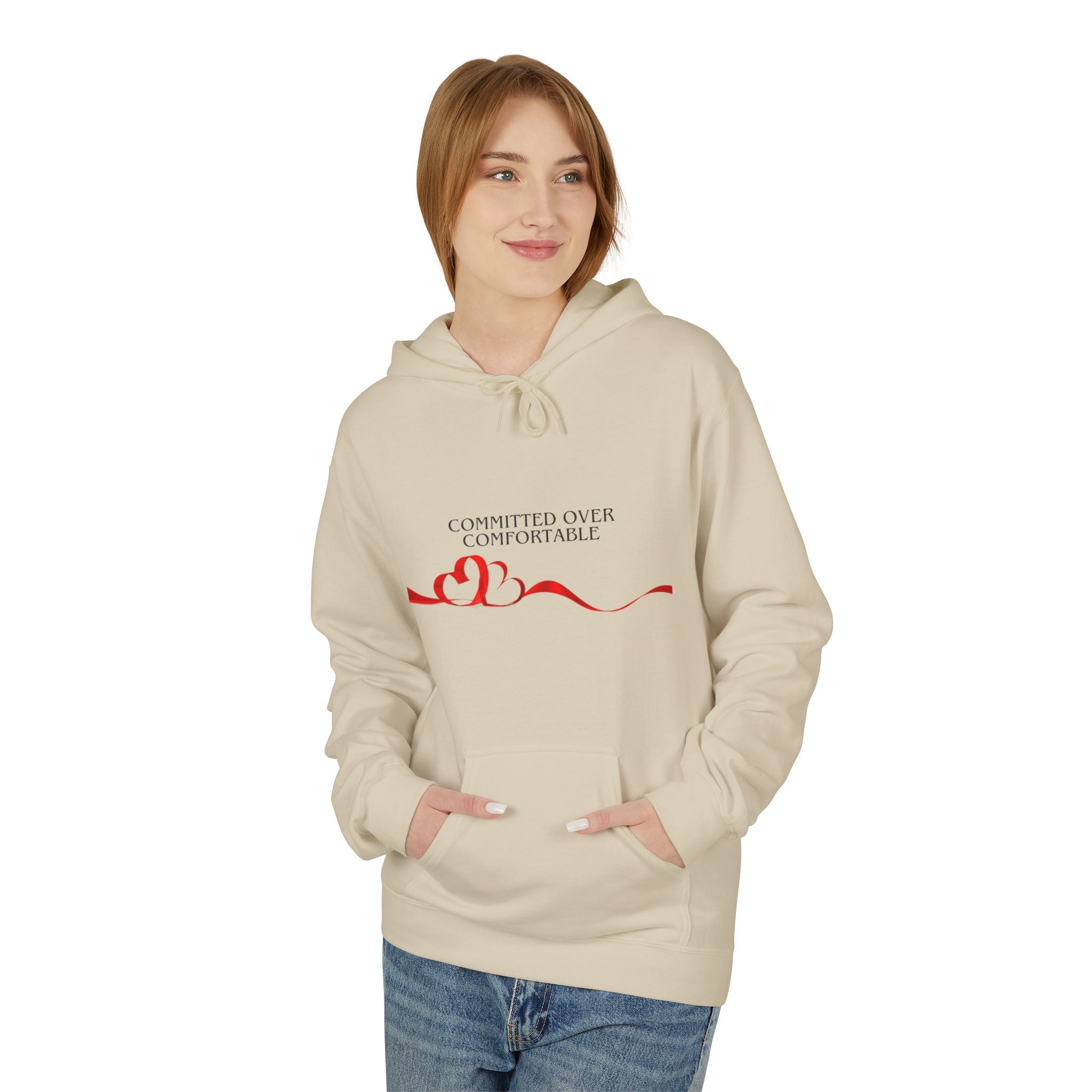 Hoodie — Committed Not Comfortable Romantic Heart Design (Valentine’s Day Gift)